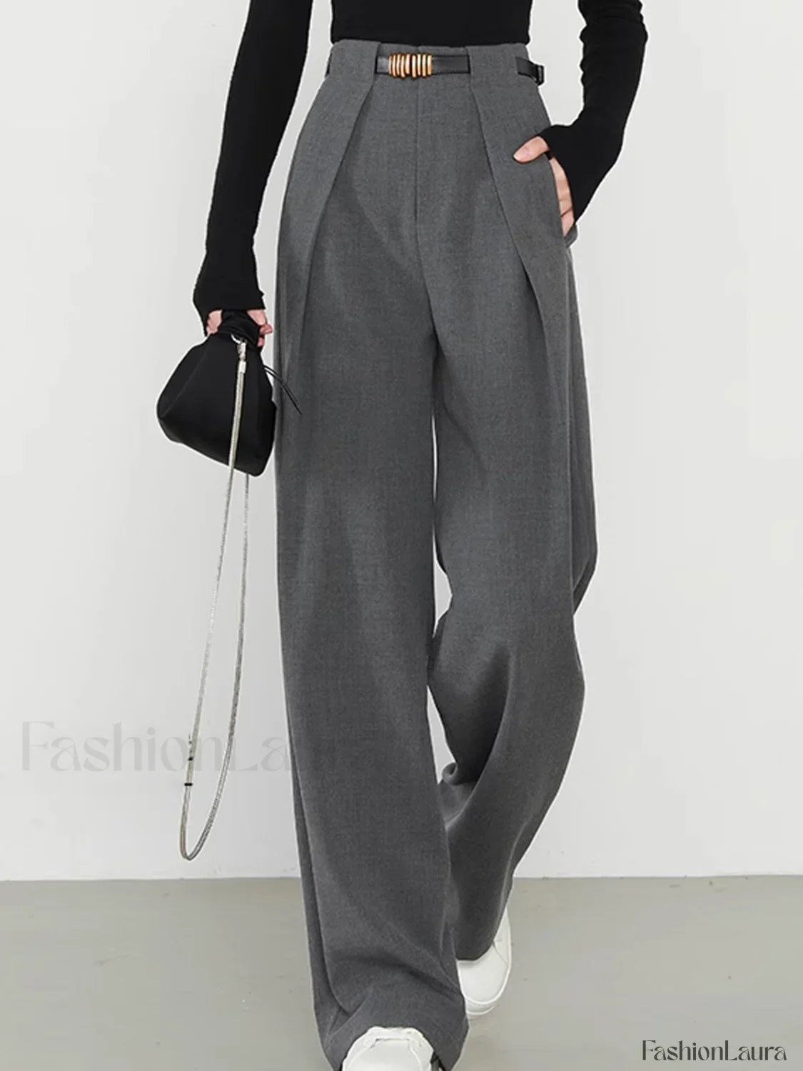 Middle Waist Solid Trendy Pocket Straight Leg Pants