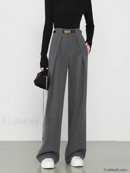 Middle Waist Solid Trendy Pocket Straight Leg Pants