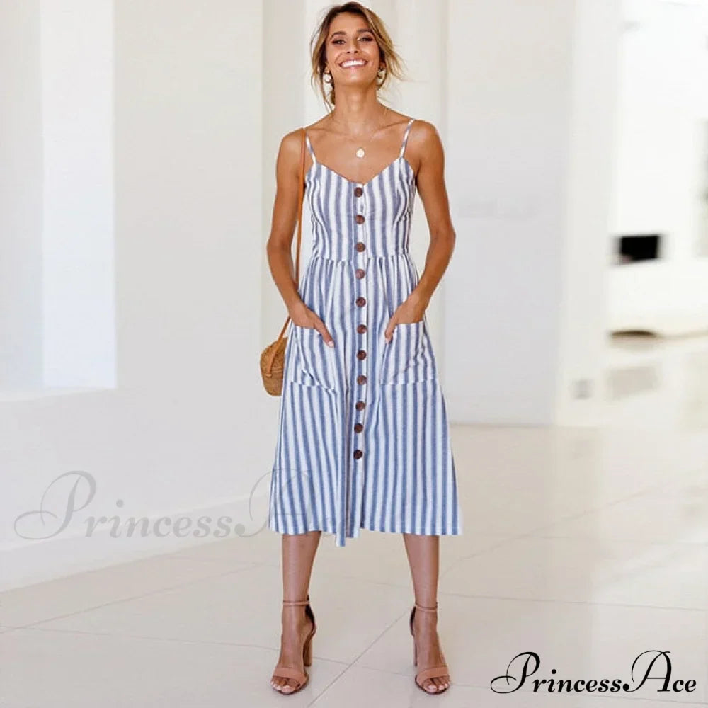 Polka Dot Striped Backless Midi Dress