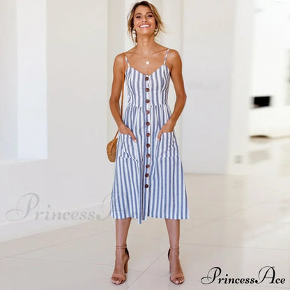 Polka Dot Striped Backless Midi Dress