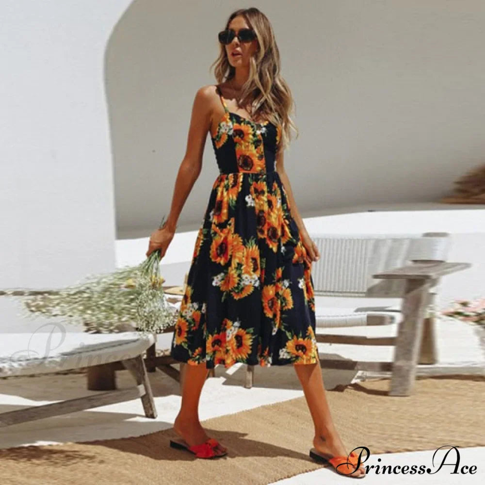 Polka Dot Striped Backless Midi Dress