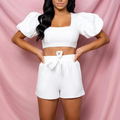 KittenAlarm - Millie Puff Sleeve Crop Top & Mini Shorts Set