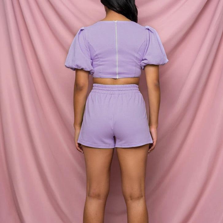 KittenAlarm - Millie Puff Sleeve Crop Top & Mini Shorts Set