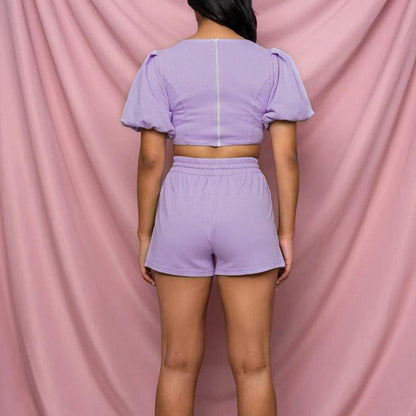 KittenAlarm - Millie Puff Sleeve Crop Top & Mini Shorts Set