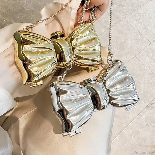 Mini Evening Bowknot Metal Crossbody Purse Party Wedding Handbag