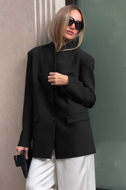 Minimalist White V-Neck Elegant Relaxed Coat