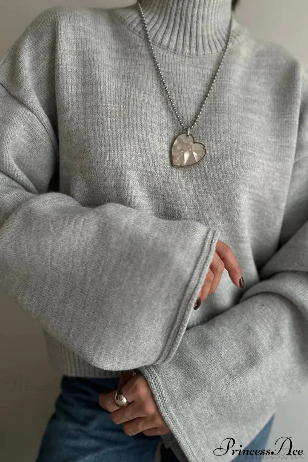 Mock Neck Bell-Sleeve Loose Short Sweater
