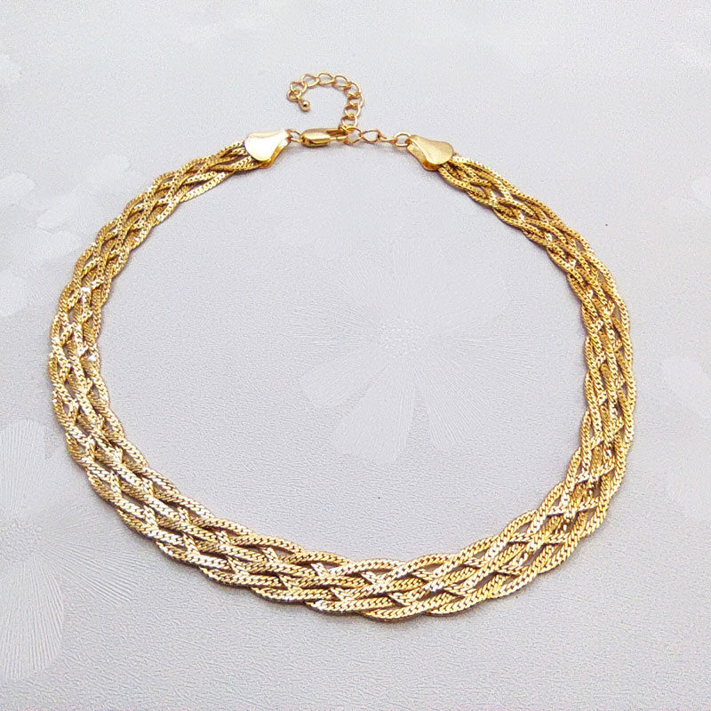 Wheat Chain Braided Choker Necklace in Gold