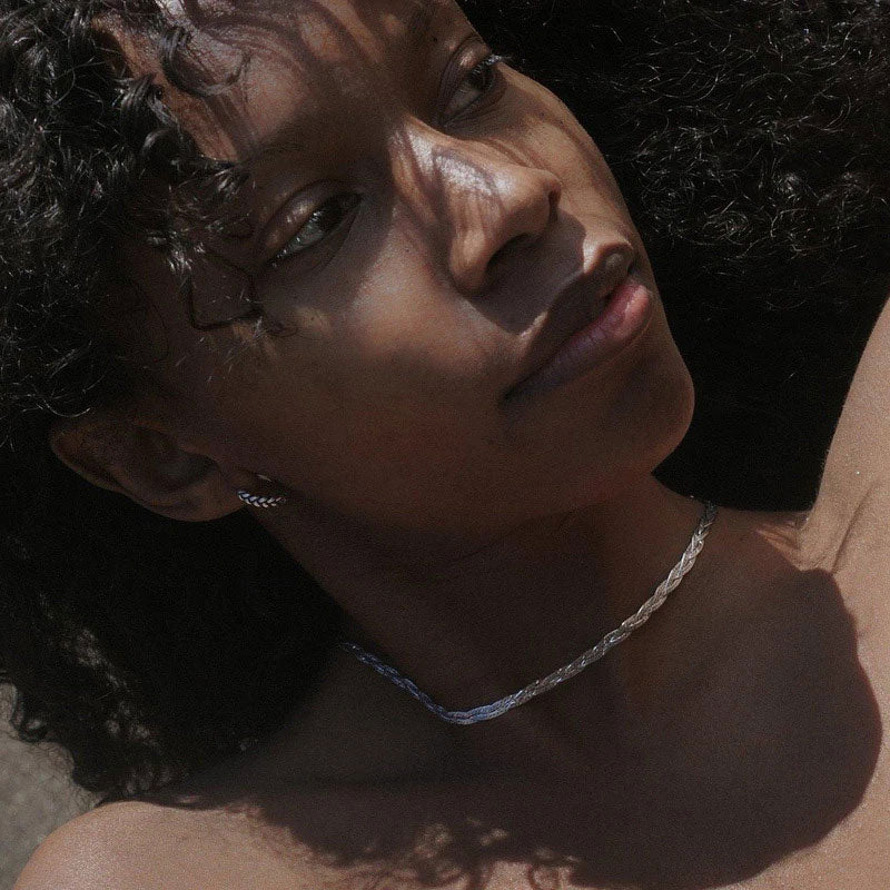 Braided Silver Wheat Chain Choker Necklace