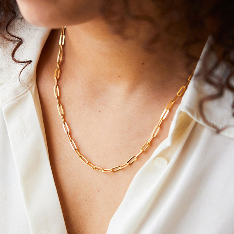 Gold Large Paperclip Chain Link Necklace Modern Style