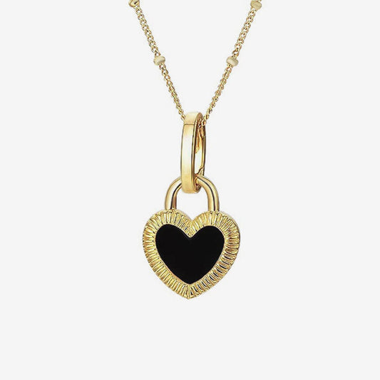 Black Onyx Heart Pendant with Mother of Pearl Satellite Chain Choker Necklace