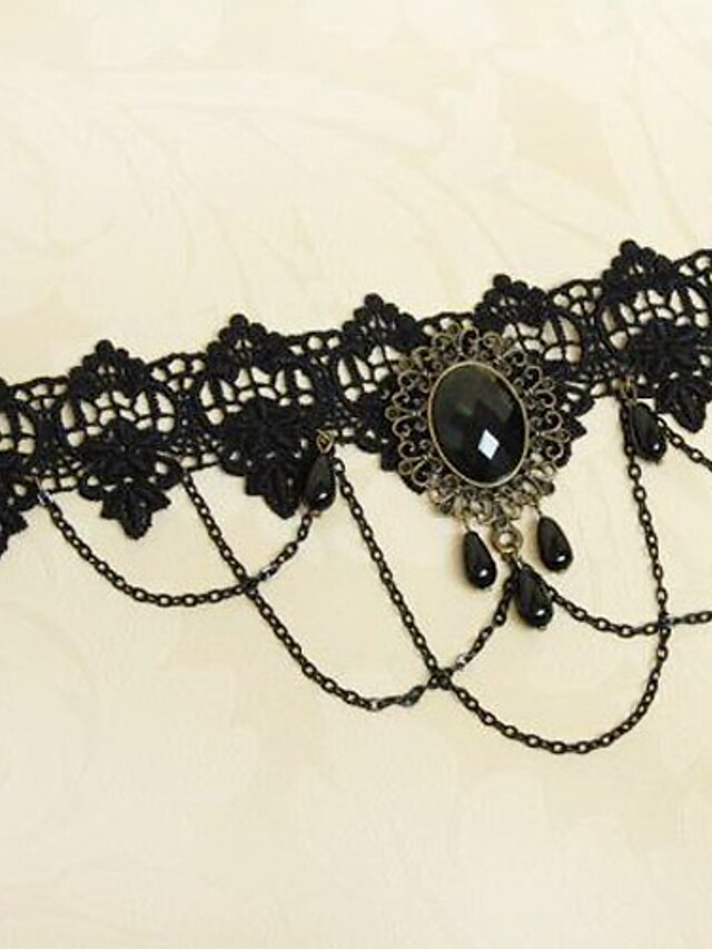 Lace Tattoo Choker Necklace Punk Fashion Jewelry for Women and Girls Vintage Gothic Style with Artificial Gemstones