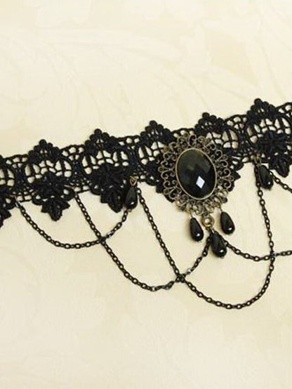 Lace Tattoo Choker Necklace Punk Fashion Jewelry for Women and Girls Vintage Gothic Style with Artificial Gemstones