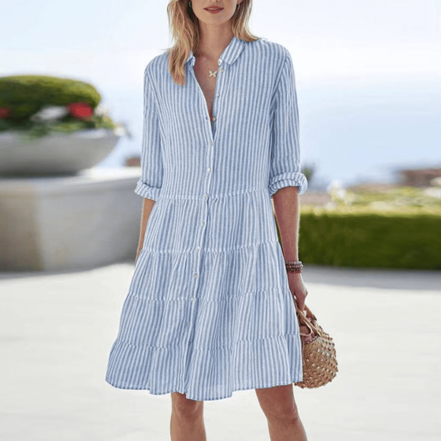Women's Striped Long Sleeve Midi Dress – Breezy Casual Dress