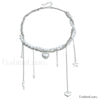 Multi-layer Tassel Pearl Star Pendant Necklace