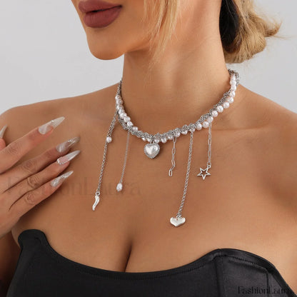 Multi-layer Tassel Pearl Star Pendant Necklace