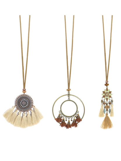 Tassel Trio Necklace Set Bohemian Style