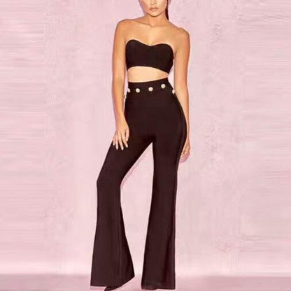 KittenAlarm - Nadie Strapless Bralette & Flare Pants Set
