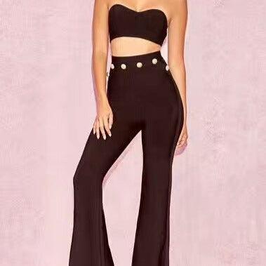 KittenAlarm - Nadie Strapless Bralette & Flare Pants Set
