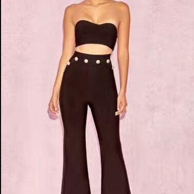 KittenAlarm - Nadie Strapless Bralette & Flare Pants Set