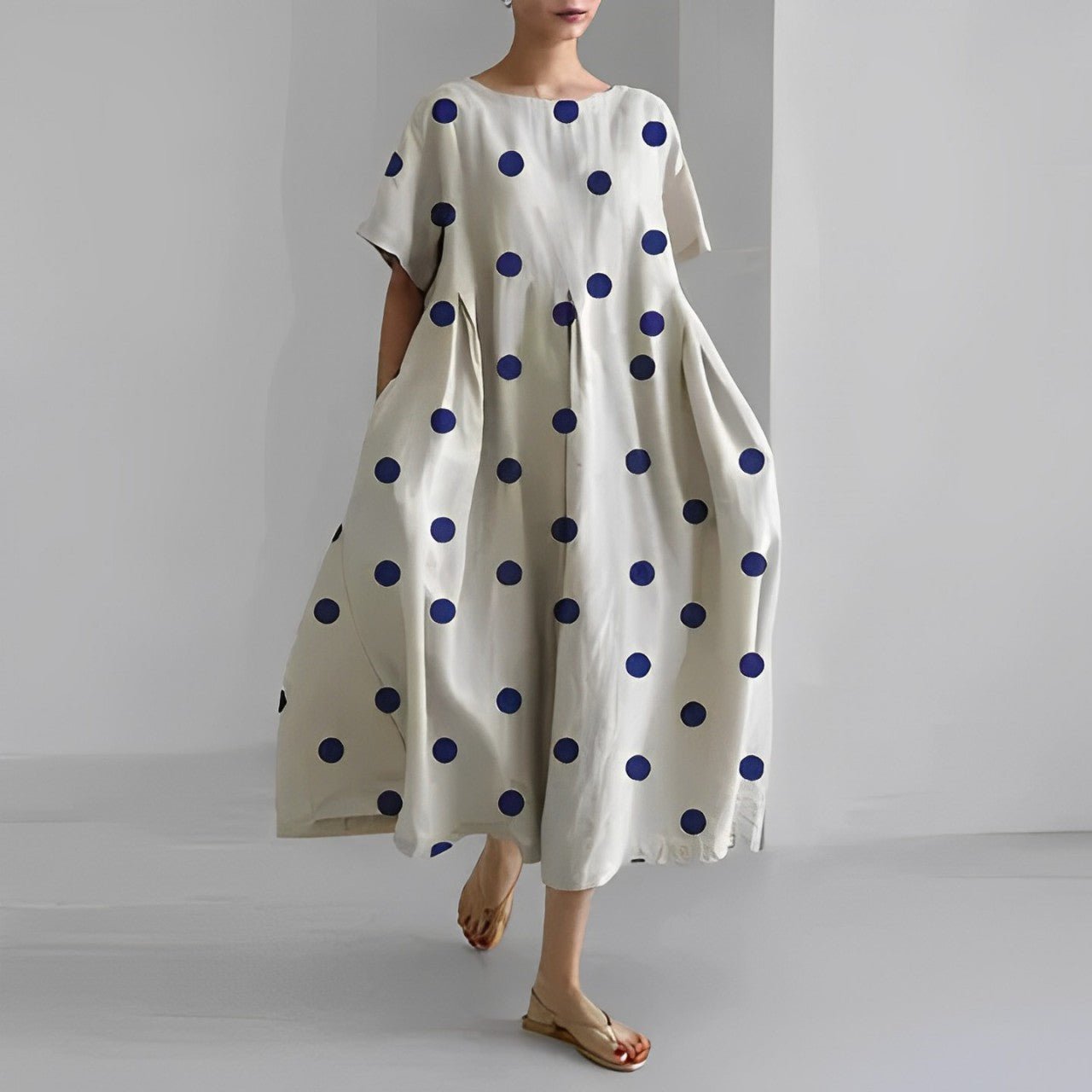 Oversized Abstract Floral Print Crew Neck Short Sleeve A-Line Midi Dress