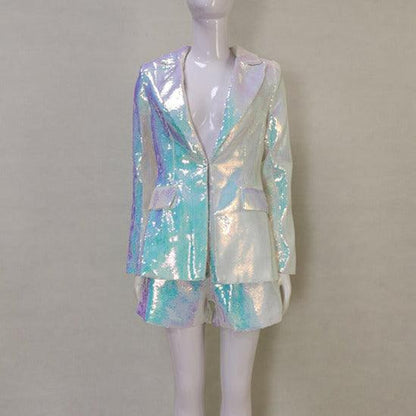 KittenAlarm - Navi Metallic Blazer Top & Short Set