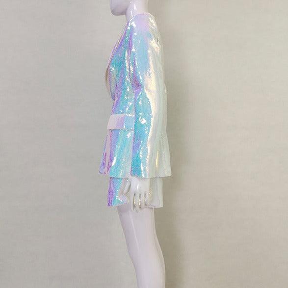 KittenAlarm - Navi Metallic Blazer Top & Short Set