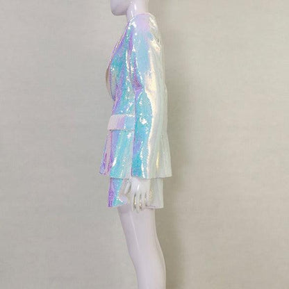 KittenAlarm - Navi Metallic Blazer Top & Short Set