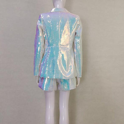 KittenAlarm - Navi Metallic Blazer Top & Short Set
