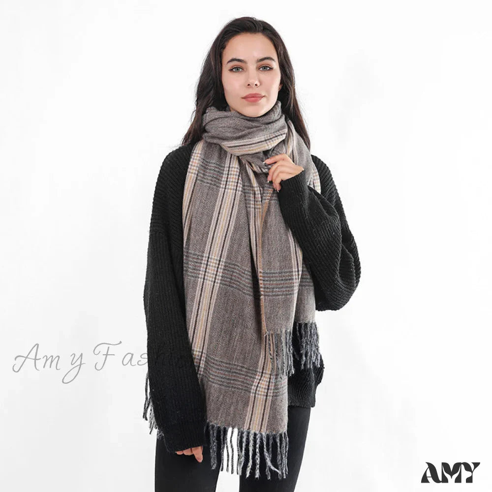 New Autumn Winter Tassel Fringe Plaid Retro Women's Scarf