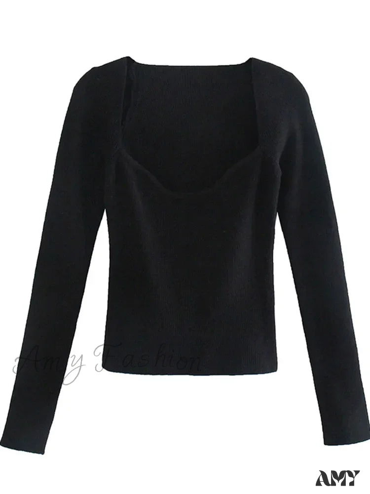 New Knitting Heart-Neck Casual Slim-Fit Tight Long-Arm Sweater
