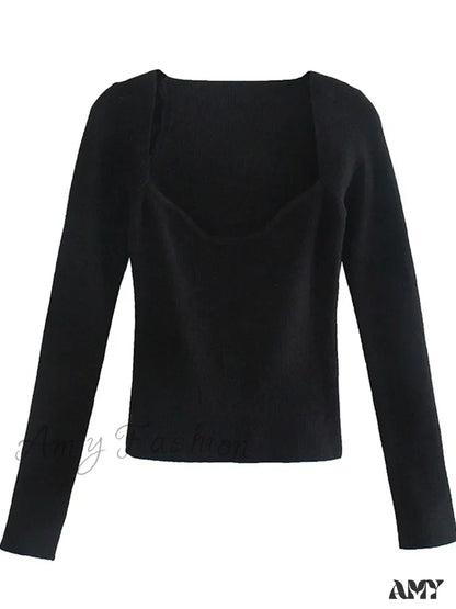 New Knitting Heart-Neck Casual Slim-Fit Tight Long-Arm Sweater