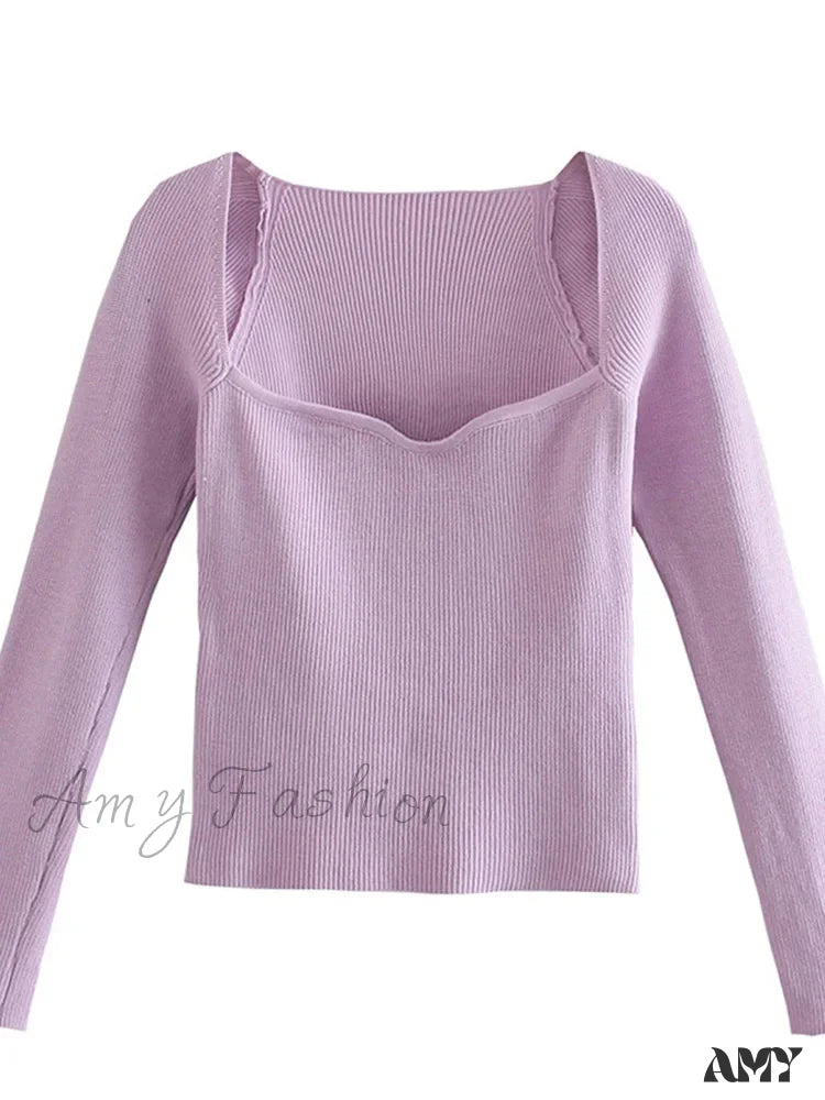 New Knitting Heart-Neck Casual Slim-Fit Tight Long-Arm Sweater