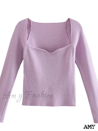 New Knitting Heart-Neck Casual Slim-Fit Tight Long-Arm Sweater