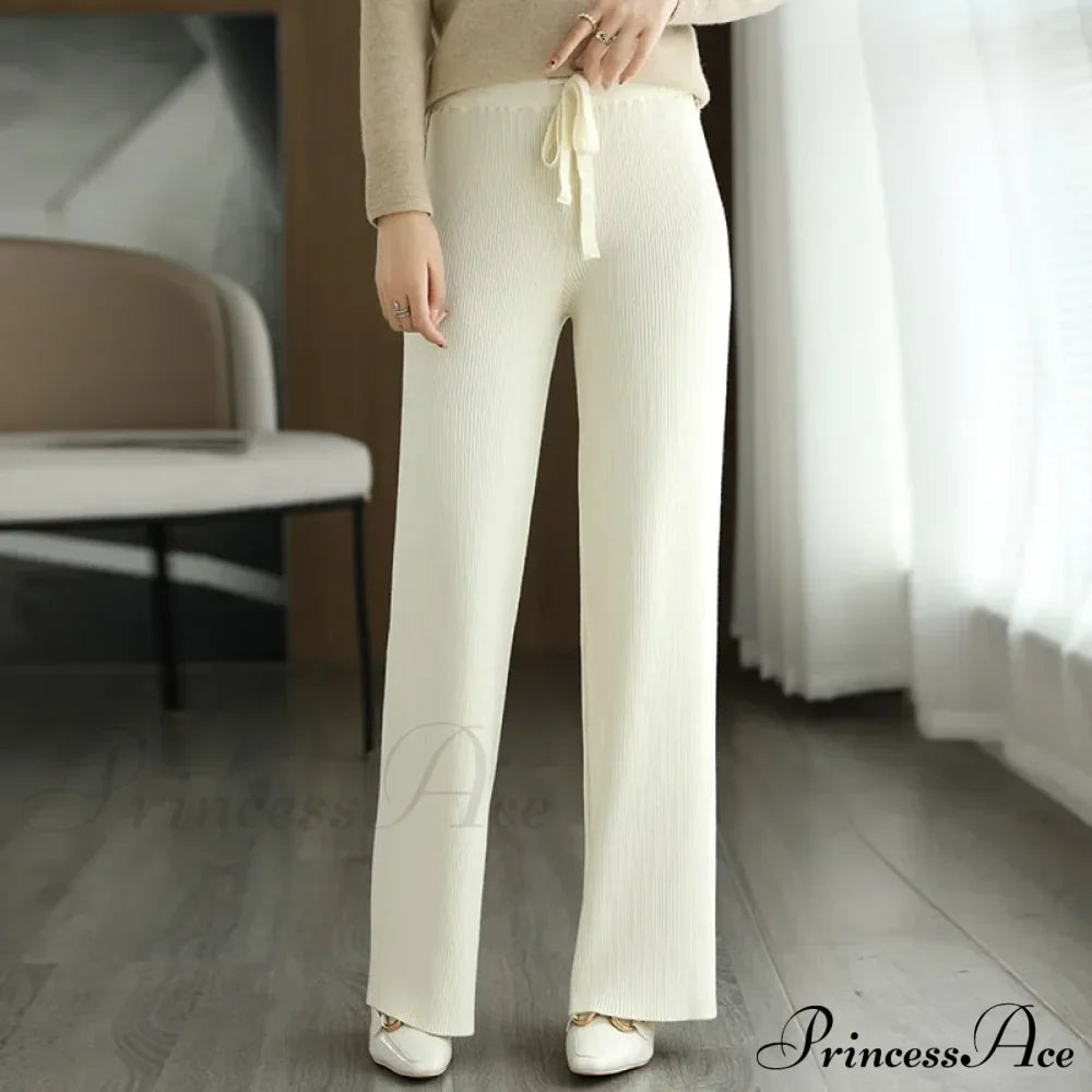 New Merino Wool Ladies High Waist Wide Leg Casual Loose Pants