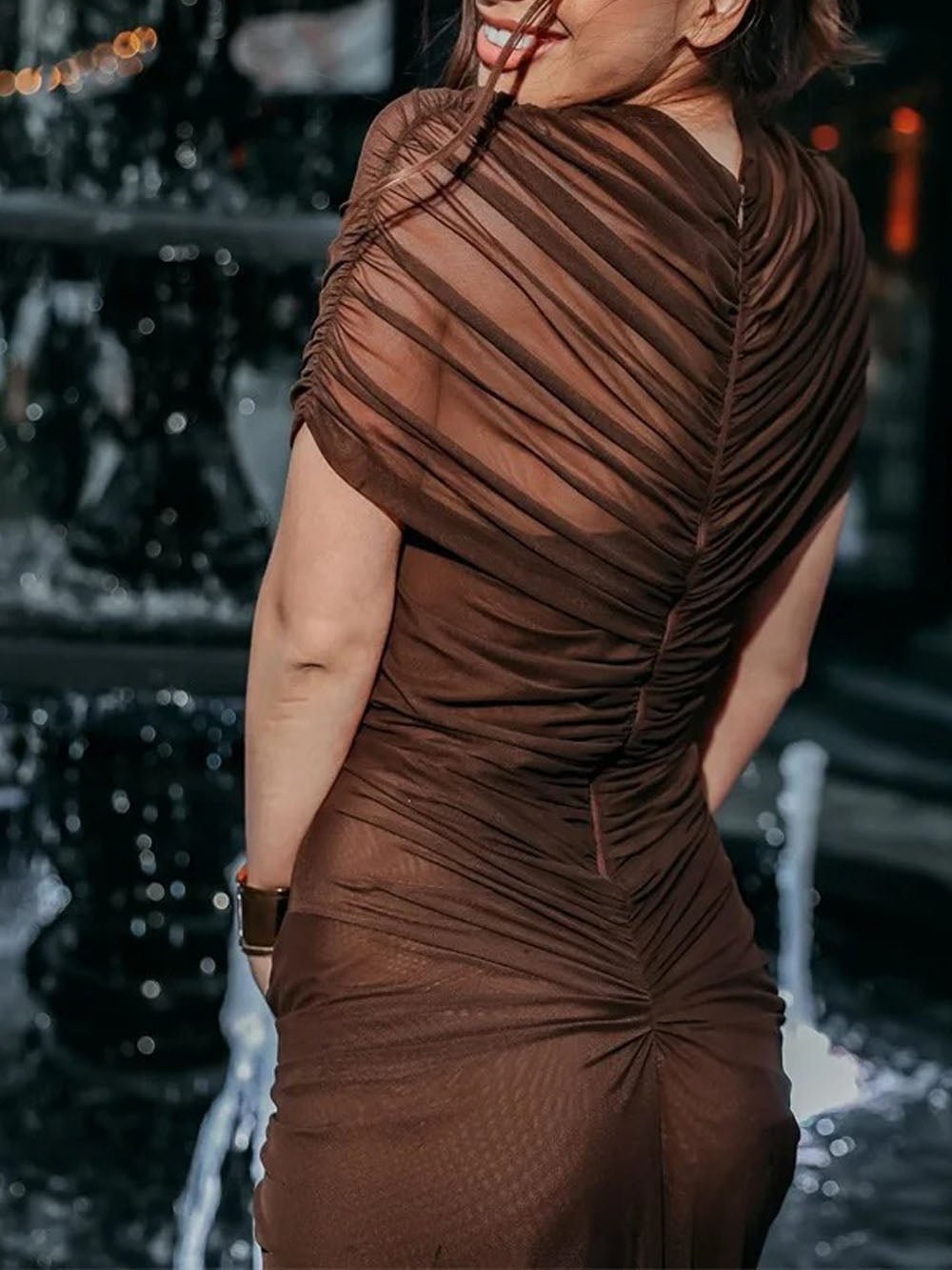 Mock Neck Cap Sleeve Cutout Ruched Maxi Dress