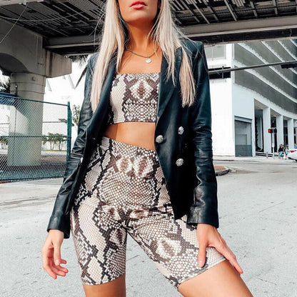 KittenAlarm - Nola Snakeskin Bandeau Top & High Waist Cycling Shorts Set