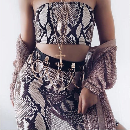KittenAlarm - Nola Snakeskin Bandeau Top & High Waist Cycling Shorts Set