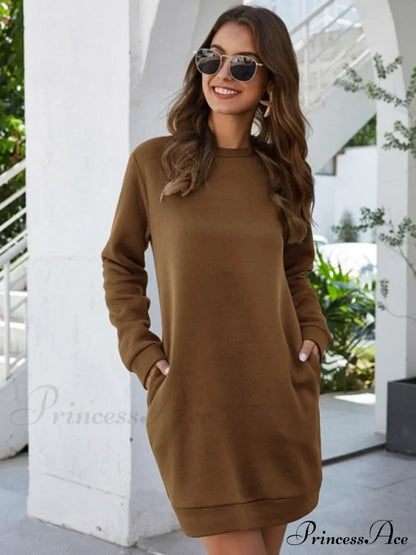 O Neck Long Sleeve Women's Sweatshirt Dress