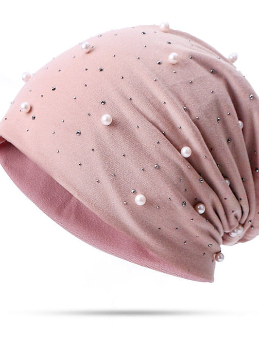 Hat Beanie / Slouchy Black Blue Pink Outdoor Home Daily Beaded Knit Pure Color Portable Windproof Comfort for Women