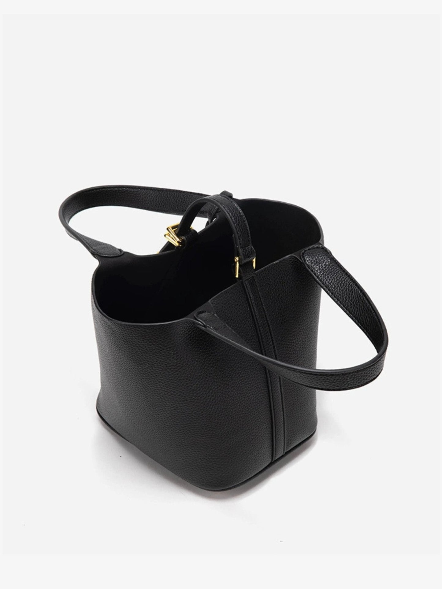 | Textured Leather Bucket Bag with Gold Lock