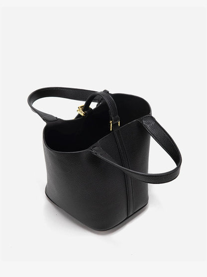 | Textured Leather Bucket Bag with Gold Lock