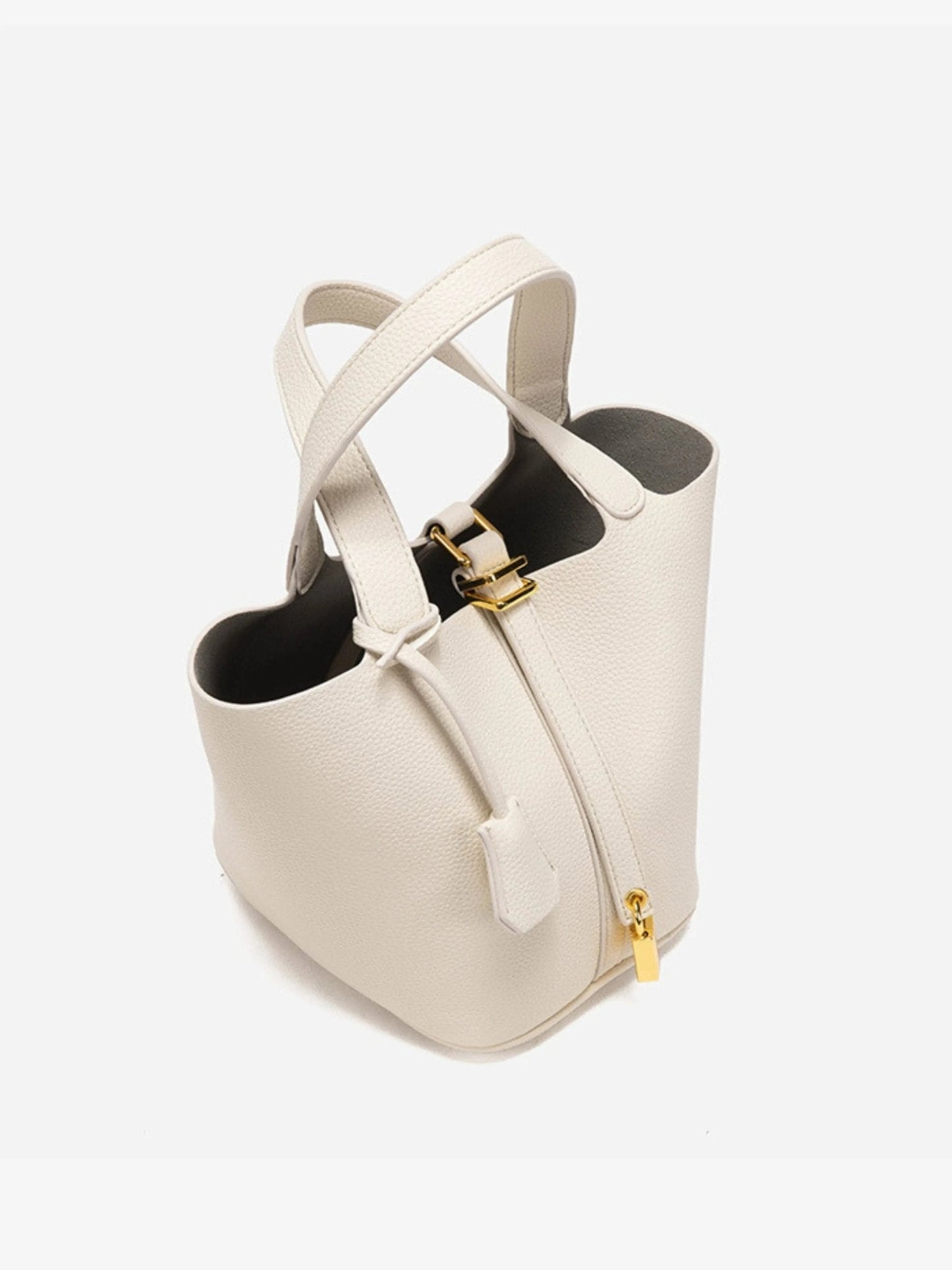 | Textured Leather Bucket Bag with Gold Lock