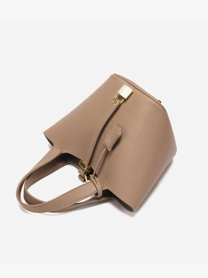 | Textured Leather Bucket Bag with Gold Lock