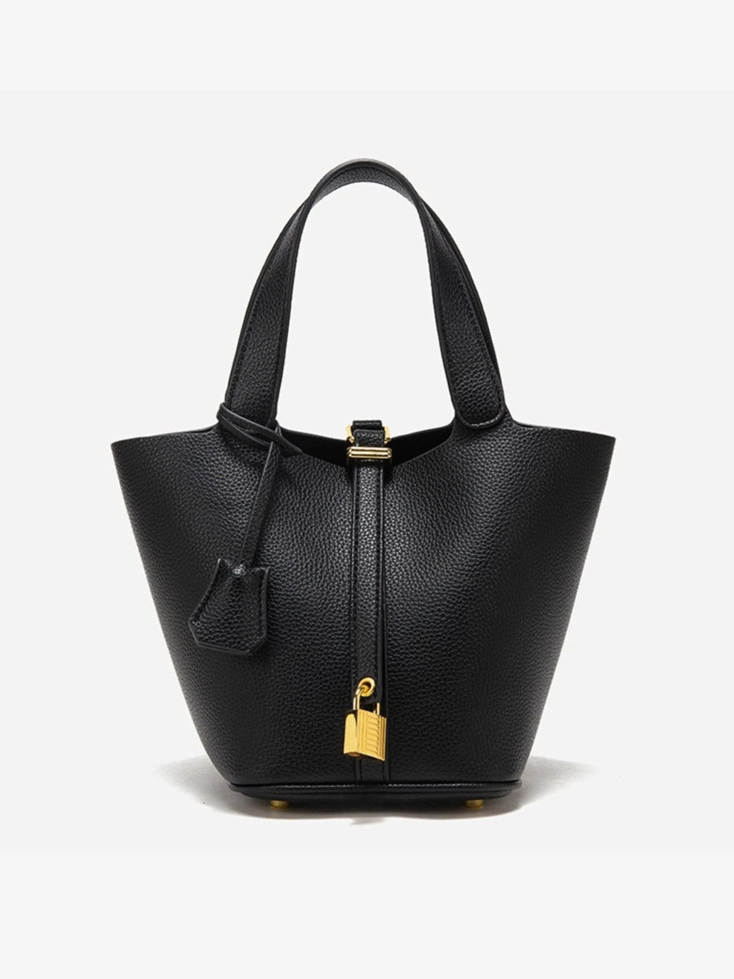 | Textured Leather Bucket Bag with Gold Lock