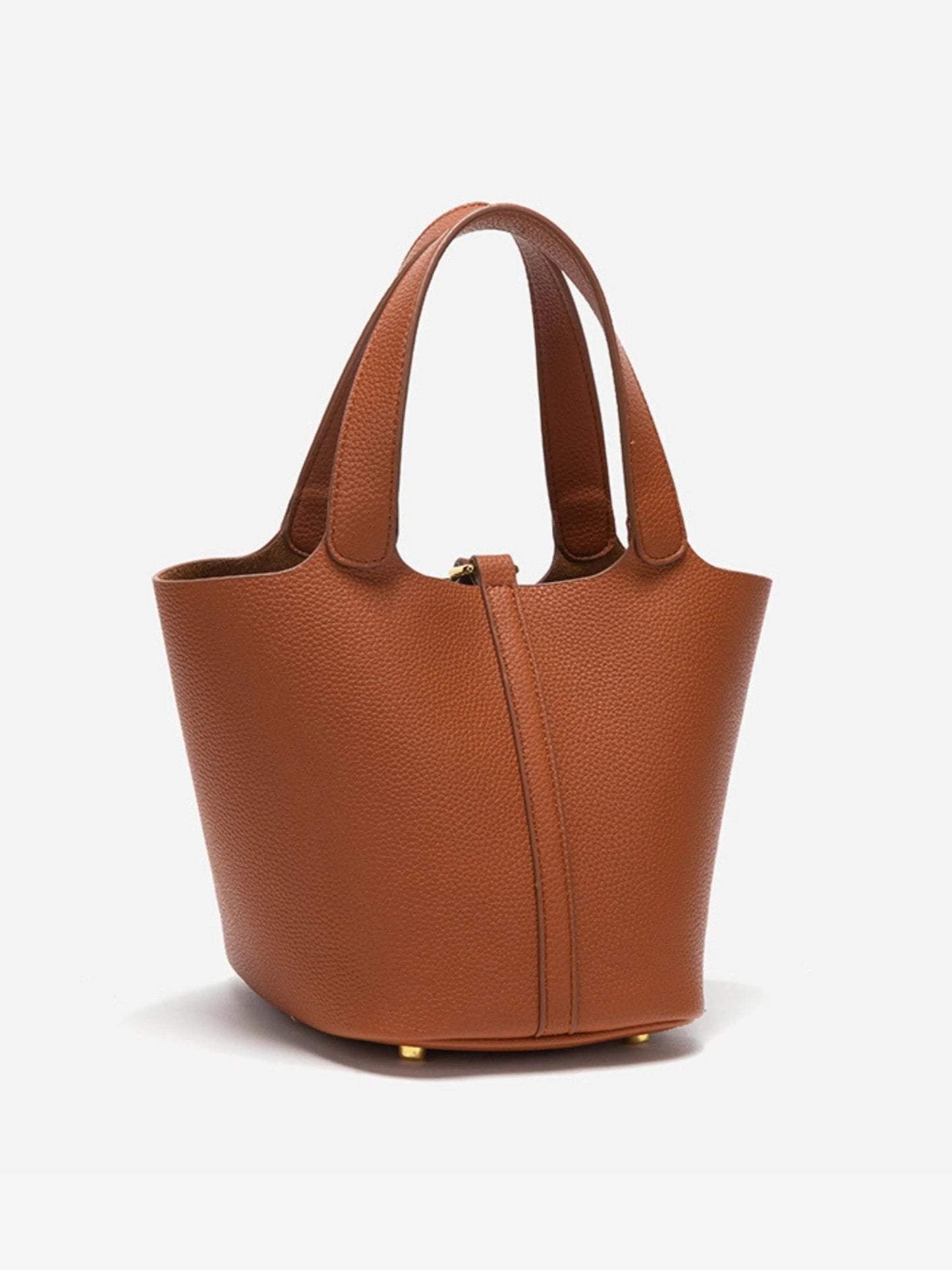 | Textured Leather Bucket Bag with Gold Lock