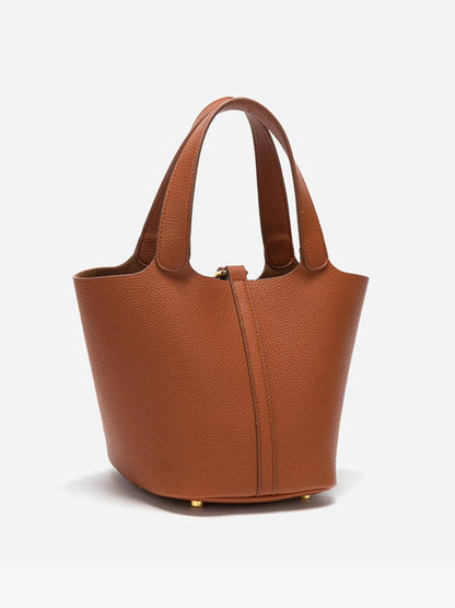 | Textured Leather Bucket Bag with Gold Lock