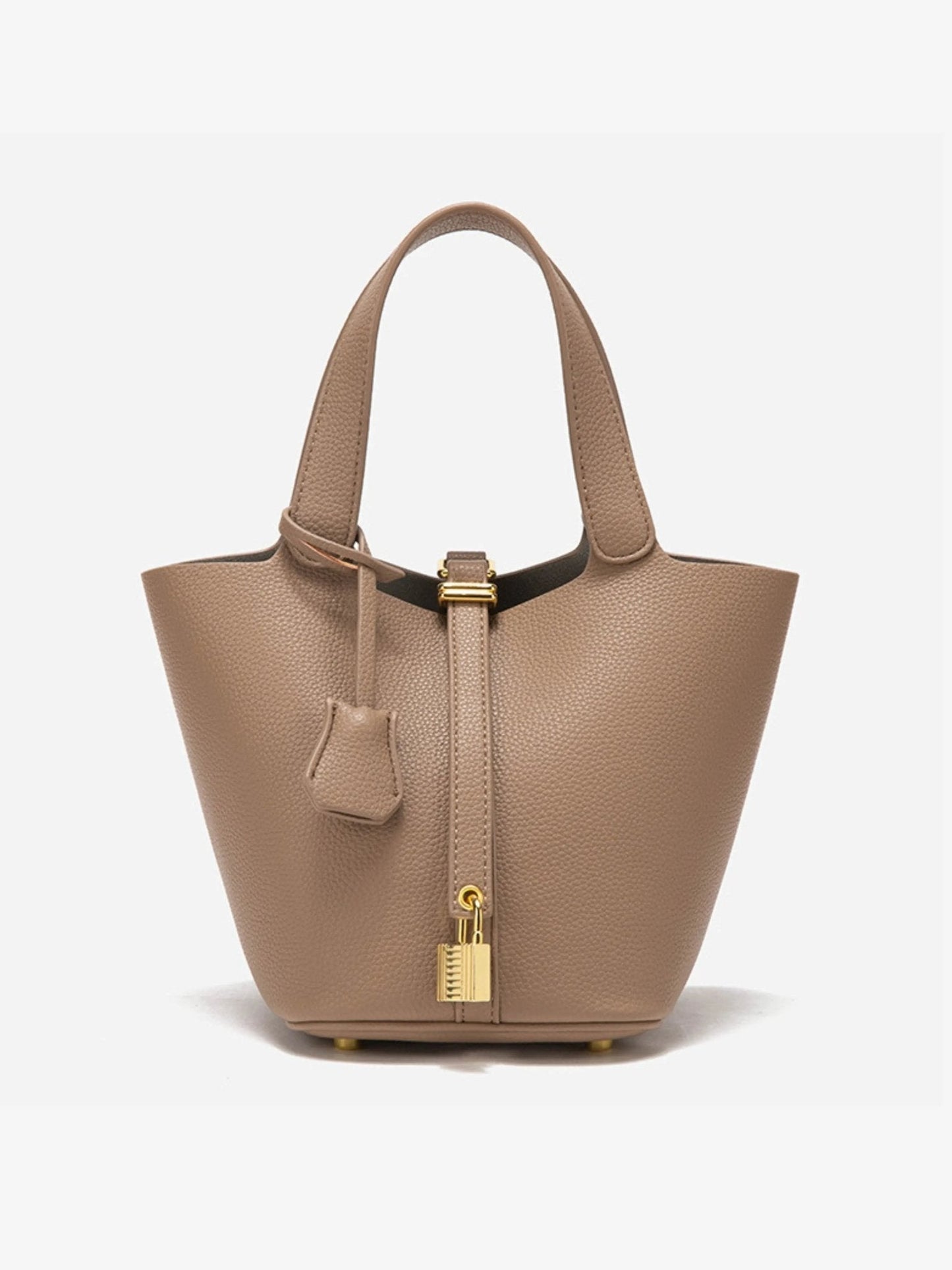 | Textured Leather Bucket Bag with Gold Lock