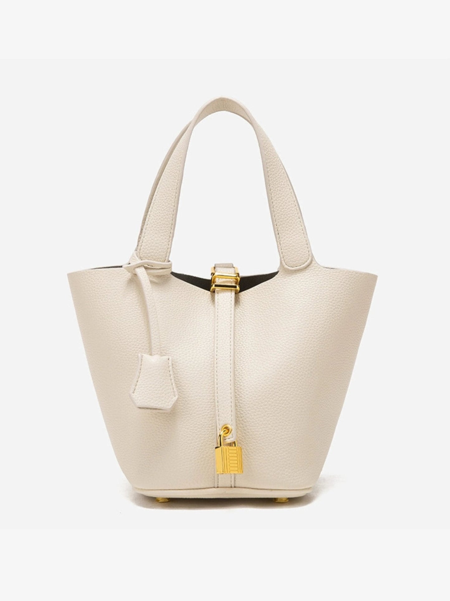| Textured Leather Bucket Bag with Gold Lock