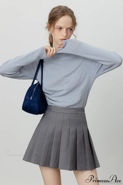 Off-Shoulder Draped Collar Waist-Cinched Knit Top